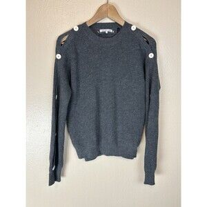 Helmut Lang XS Sweater Pullover Cashmere Ribbed Knit Crew Neck Button Sleeve